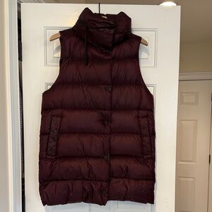 Athleta Haven Down Vest Coat with Hood in Plum